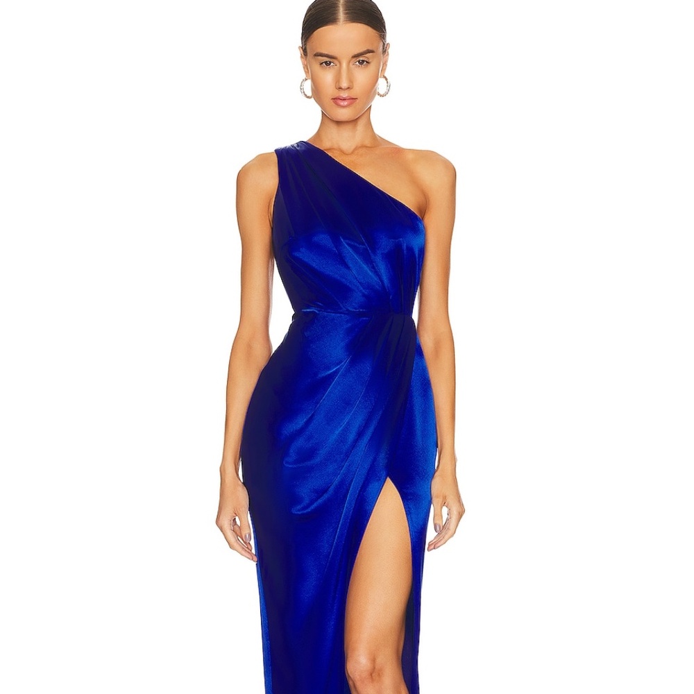SAU LEE Preston Dress one shoulder maxi in Egyptian blue